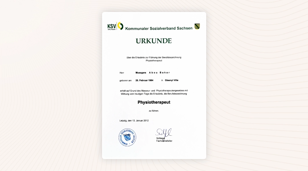 Zertifikat Physiotherapeut
