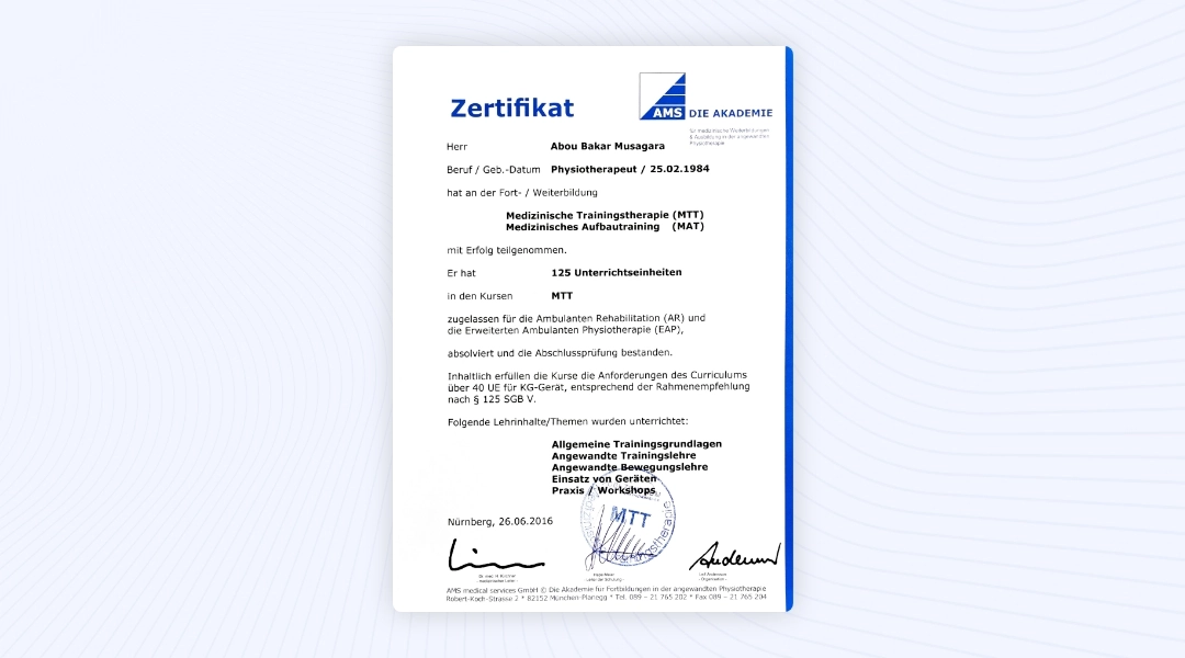 Trainingstherapie Aufbautraining Zertifikat